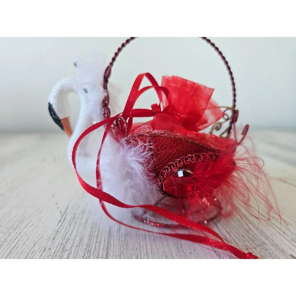 Katherine's swan basket gift candy ornament Valentine's Day red bird unique hang